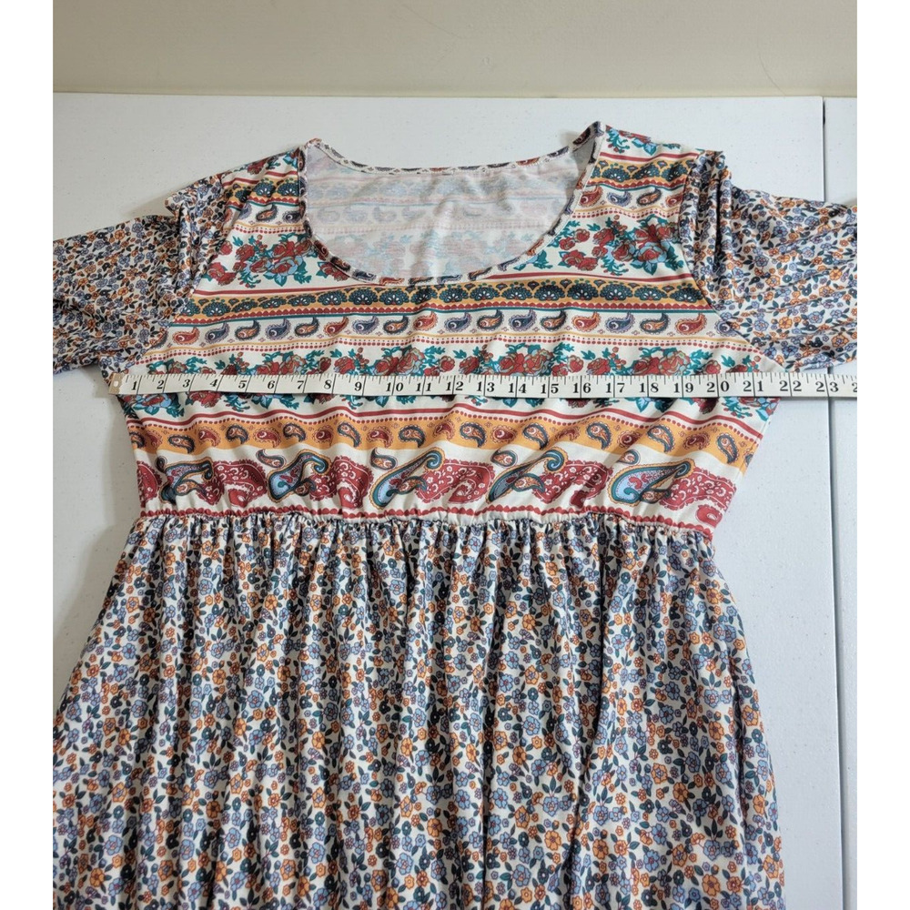 Boho Midi A-Line Dress Blue Ditsy Floral‎ Paisley Print Summer Women's Size 3XL - Picture 4 of 10